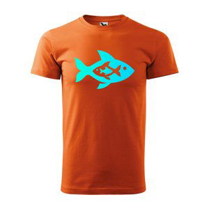 Tričko s potiskem Fish blue - oranžové M