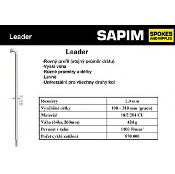 Dráty Sapim Leader 2 mm, černé Varianta: 264 mm