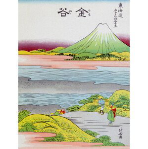 Obrazová reprodukce Kanaya-juku / Mount Fuji & The Waves (Pink & Green Japandi) - Katsushika Hokusai, (30 x 40 cm)