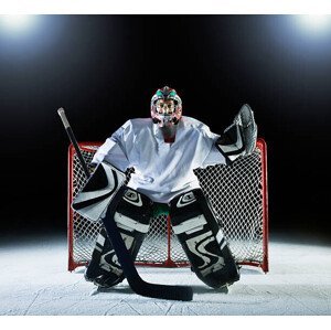 Umělecká fotografie Ice hockey goal keeper in front of goal, Robert Decelis, (40 x 35 cm)