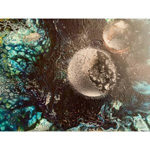 Umělecký tisk abstract cosmic landscape with planets, acrylic, Natalia Kazarina, (40 x 30 cm)
