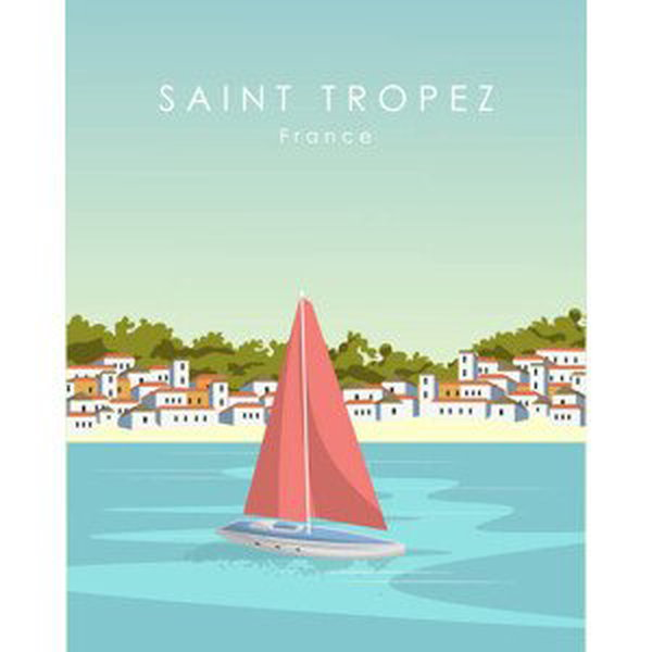 Ilustrace Saint Tropez travel poster France, Kristina Bilous, (30 x 40 cm)