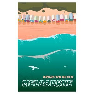 Ilustrace Melbourne. Vector travel poster Brighton beach, Mikalai Manyshau, (26.7 x 40 cm)