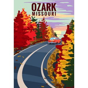 Ilustrace Ozark Missouri travel vintage poster, autumn, VectorUp, (26.7 x 40 cm)