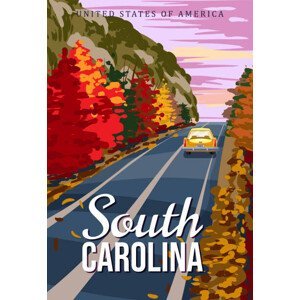 Ilustrace South Carolina travel vintage poster, autumn, VectorUp, (26.7 x 40 cm)