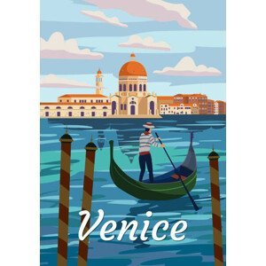 Ilustrace Venice Italia Poster retro style. Grand, VectorUp, (26.7 x 40 cm)