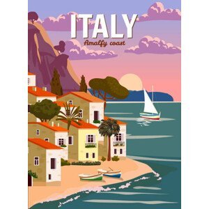 Ilustrace Retro Poster Italy, mediterranean romantic landscape,, VectorUp, (30 x 40 cm)