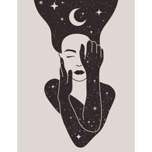 Ilustrace Mystical Woman with the Moon and, ANASTASIIA DMITRIEVA, (30 x 40 cm)