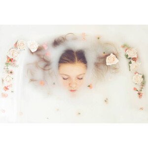 Ilustrace Caucasian teenage girl floating in milk, Shestock, (40 x 26.7 cm)