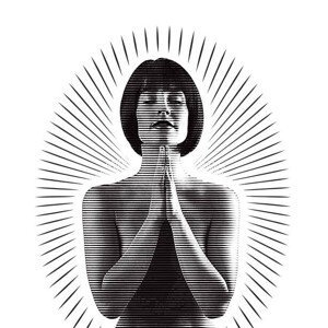 Ilustrace Beautiful woman praying with sunbeams, GeorgePeters, (35 x 40 cm)