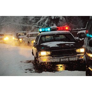 Umělecká fotografie Police Car at Winter Accident Scene, Doug Wilson, (40 x 26.7 cm)