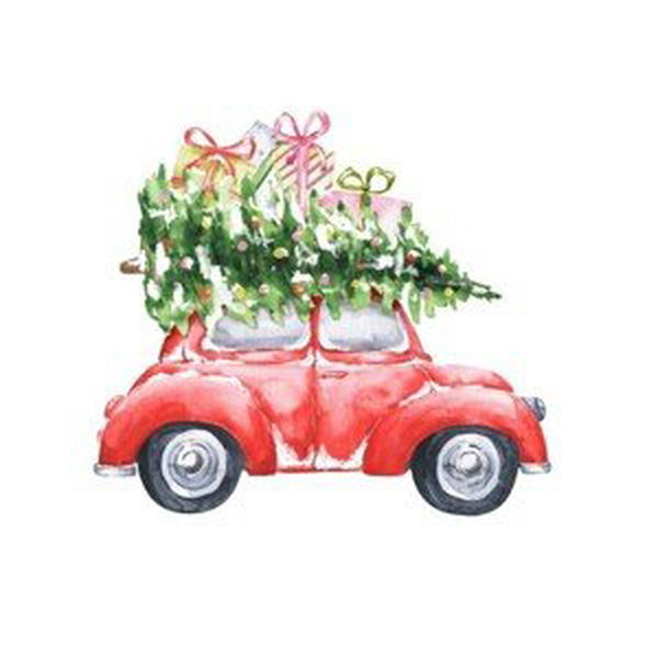 Ilustrace Watercolor Christmas tree with red car, vector_ann, (40 x 30 cm)