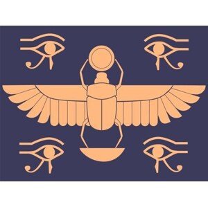 Umělecká fotografie Egypt symbols. Scarab beetle. Horus eye., SpicyTruffel, (40 x 30 cm)