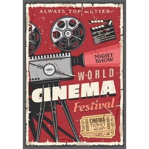 Umělecký tisk Cinema festival retro poster, vintage camcorder, seamartini, (26.7 x 40 cm)