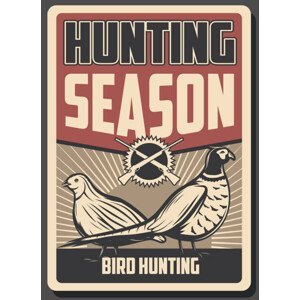 Umělecký tisk Bird hunting poster. Rifle, pheasant and quail, seamartini, (30 x 40 cm)
