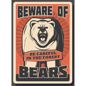 Umělecký tisk Beware of wild bear hunting season retro poster, seamartini, (30 x 40 cm)
