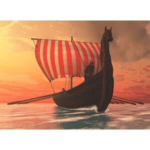 Umělecký tisk Viking Man and Longship, CoreyFord, (40 x 30 cm)