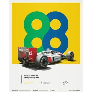 Umělecký tisk McLaren MP4/4 - Ayrton Senna - 88 - San Marino GP - 35th Anniversary - 1988, (40 x 50 cm)