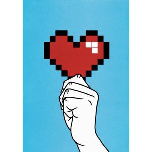 Umělecká fotografie Close up hand holding pixelated heart, Malte Mueller, (26.7 x 40 cm)