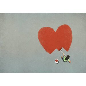 Umělecká fotografie Woman painting red heart with paint roller, Malte Mueller, (40 x 26.7 cm)