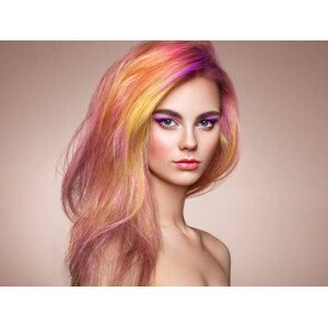 Umělecká fotografie Beauty fashion model girl with colorful dyed hair, heckmannoleg, (40 x 30 cm)