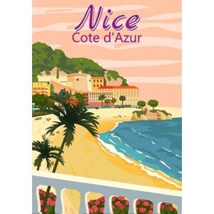 Ilustrace Nice French Riviera coast poster vintage., VectorUp, (26.7 x 40 cm)