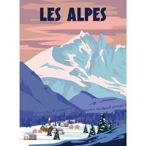 Ilustrace Les Alpes Ski resort poster, retro., VectorUp, (30 x 40 cm)