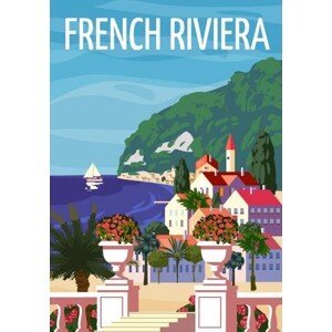 Ilustrace French Riviera Nice coast poster vintage., VectorUp, (26.7 x 40 cm)