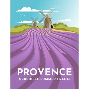 Ilustrace Provence lavender fields and windmills. Classic, Mariia Agafonova, (30 x 40 cm)