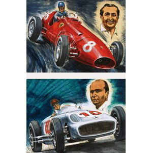 Fotografie Alberto Ascari driving a Maserati (top) and Juan Manuel Fangio driving a Mercedes-Benz, English School,, (26.7 x 40 cm)