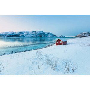 Fotografie Coastal landscape with red hut in, Westend61, 40x26.7 cm