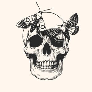 Ilustrace Hand drawn human skull head butterfly, Julia Solodukhina, 40x40 cm