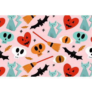 Ilustrace Halloween ghosts, skulls, cats and bats, Volanthevist, 40x26.7 cm