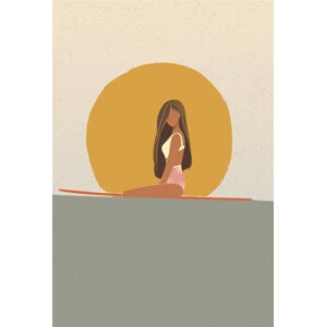 Ilustrace Surfer girl at sunset sitting on, LucidSurf, 26.7x40 cm