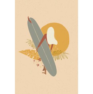 Ilustrace Flat illustration of surfer girl holding, LucidSurf, 26.7x40 cm