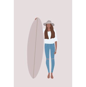 Ilustrace Flat illustration of surfer girl holding, LucidSurf, 26.7x40 cm