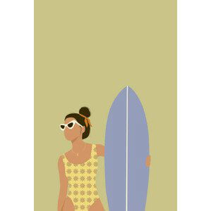 Ilustrace Flat illustration of surfer girl holding, LucidSurf, 26.7x40 cm