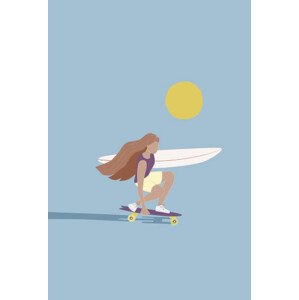 Ilustrace Flat illustration of surfer girl skating, LucidSurf, 26.7x40 cm