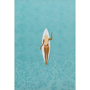 Ilustrace Surfer girl in bikini puddle out, LucidSurf, 26.7x40 cm