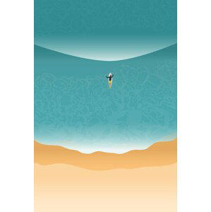 Ilustrace Surfer puddle out through the waves, LucidSurf, 26.7x40 cm