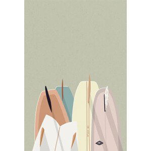 Ilustrace Retro Surfboards pastel colour, LucidSurf, 26.7x40 cm