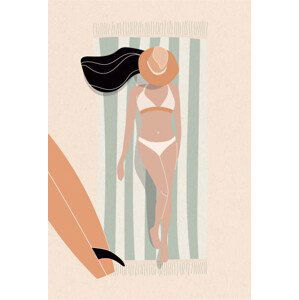 Ilustrace Sun bath by the sea flat surf illustration, LucidSurf, 26.7x40 cm