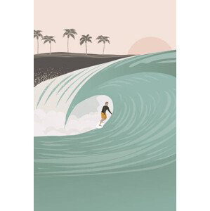 Ilustrace Surfer in the barrel wave, pastel, LucidSurf, 26.7x40 cm