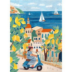 Ilustrace Travel poster woman on the Amalfi coast, Lorenzo A Roe, 30x40 cm