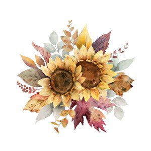 Fotografie Watercolor vector autumn bouquet with sunflower,, ElenaMedvedeva, 40x40 cm