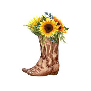 Fotografie Watercolor Flowers in boots. Cowboy boot, BarvArt, 40x40 cm