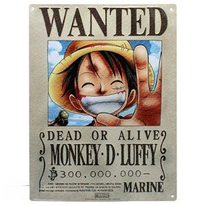 Plechová cedule One Piece - Luffy Wanted, 28 x 38 cm