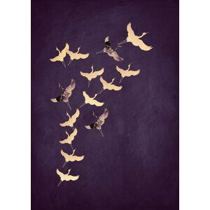 Ilustrace Purple Flying Cranes, Aureous, 30x40 cm