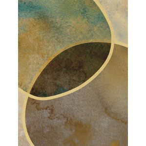 Ilustrace Abstract Circles With Gold, Bilge Paksoylu, 30x40 cm