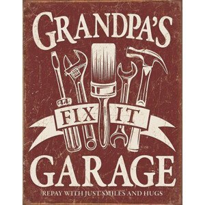 Plechová cedule Grandpa's Garage, (32 x 41 cm)